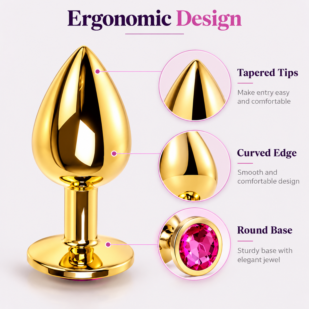 La Privado Wellness Gold-Plated Jewel Personal Wellness Accessory – Pink Gemstone Design