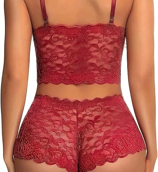 Women Sheer Floral Lace Lingerie Set,