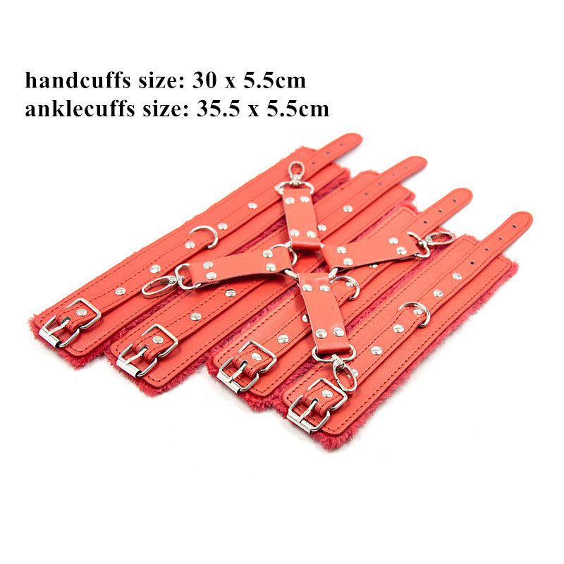 PU Leather Plush Handcuffs Ankle Cuffs Wrist Bondage Restraints Bed Fetish Slave Bdsm Bondage Kit Gear Erotic Toys For Adults