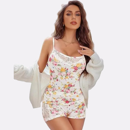 Women’s Printed Sleeveless Top & Shorts Nightwear Set – White