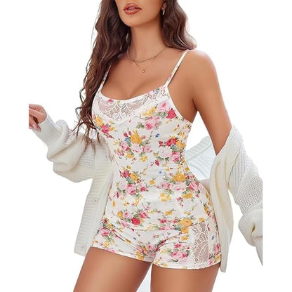Women’s Printed Sleeveless Top & Shorts Nightwear Set – White