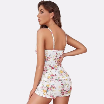Women’s Printed Sleeveless Top & Shorts Nightwear Set – White