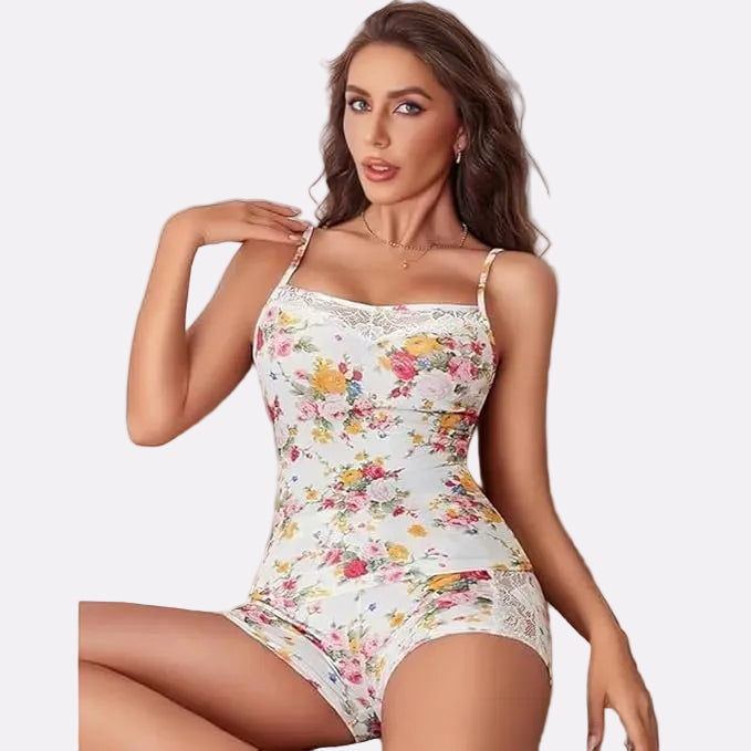 Women’s Printed Sleeveless Top & Shorts Nightwear Set – White