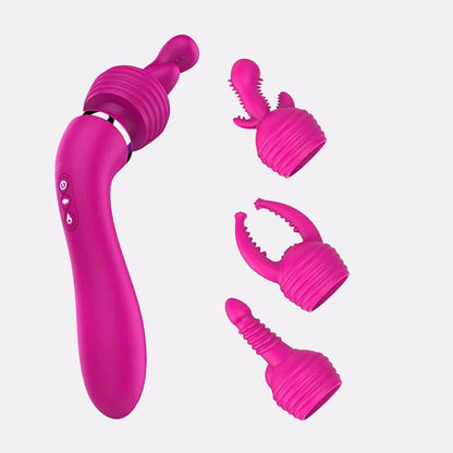 Dual Motor Personal Wellness Massager with 10 Speeds & 3 Interchangeable Attachments – Pink