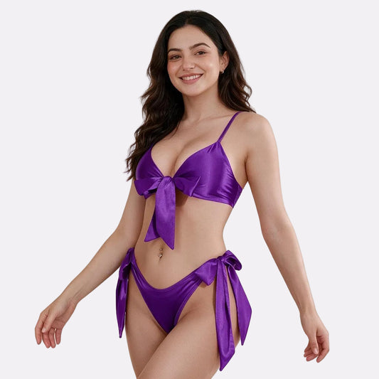 Women Premium Elegant Satin Two-Piece Swimsuit Set