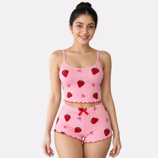 Women's Ribbed Babydoll Nightwear – Berry Pink