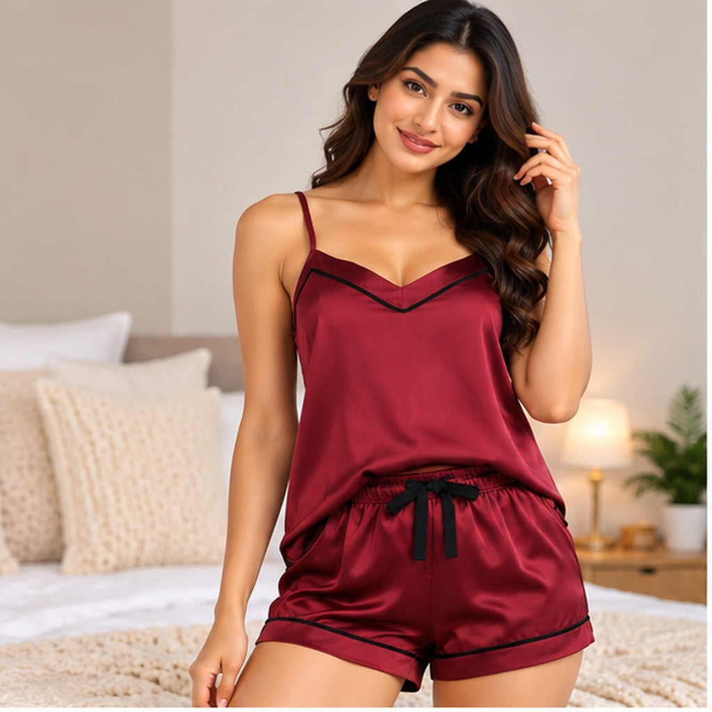 Women’s Spaghetti Strap Sleeveless Nightwear – Maroon