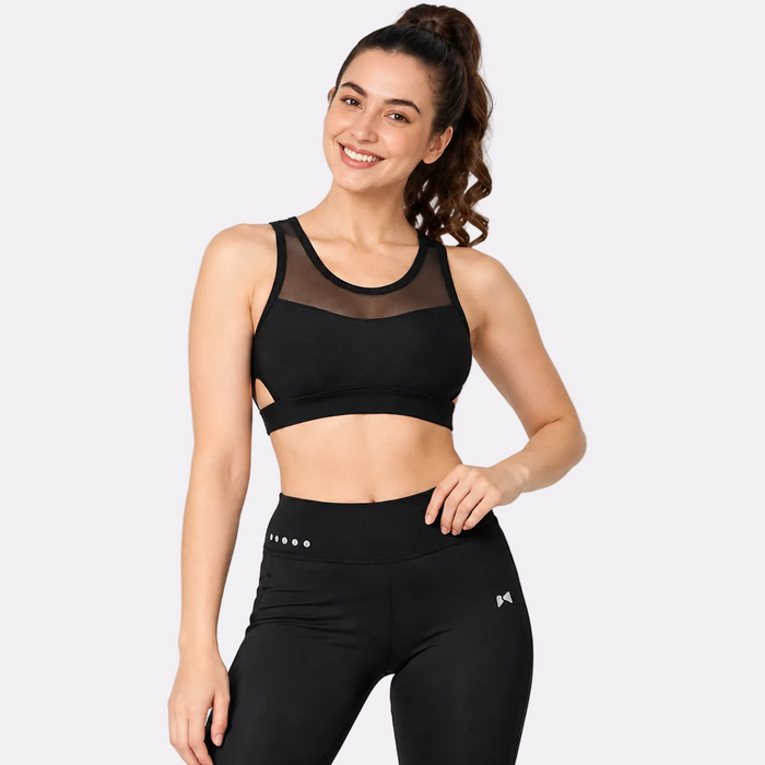 Cotton Blend Full Coverage Sports Bra Gym Workout for Girls Non Padded Regular Bra for Everyday Wear - Pack of 1 - Black