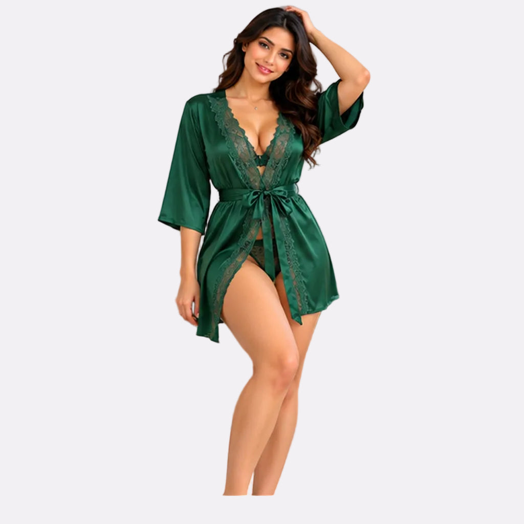 Women’s Satin Nightwear Kimono – Elegant Lounge Robe