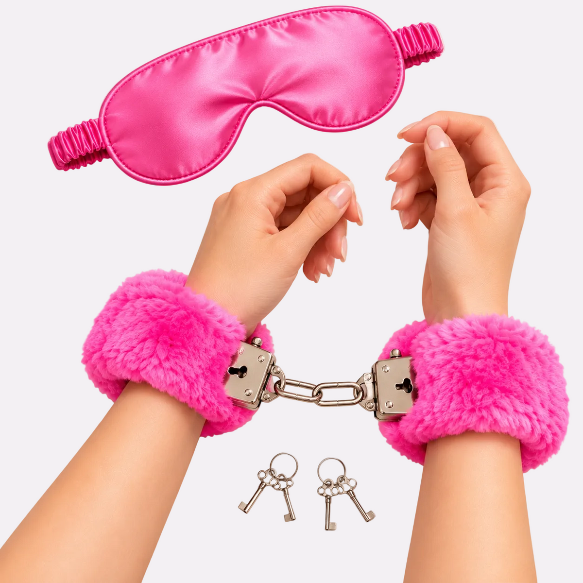 Pink Plush Cuffs & Satin Eye Mask Combo Set
