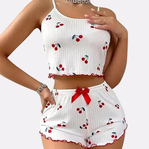 Women's Ribbed Babydoll Nightwear – Cherry White