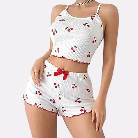 Women's Ribbed Babydoll Nightwear – Cherry White