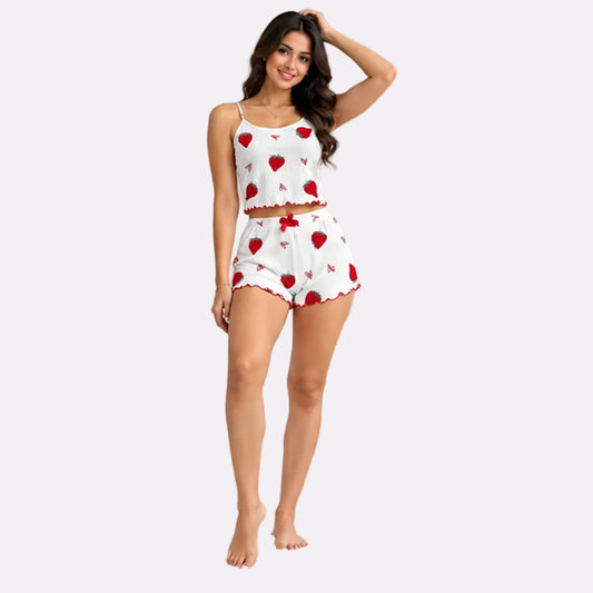 Women's Ribbed Babydoll Nightwear – Cherry White