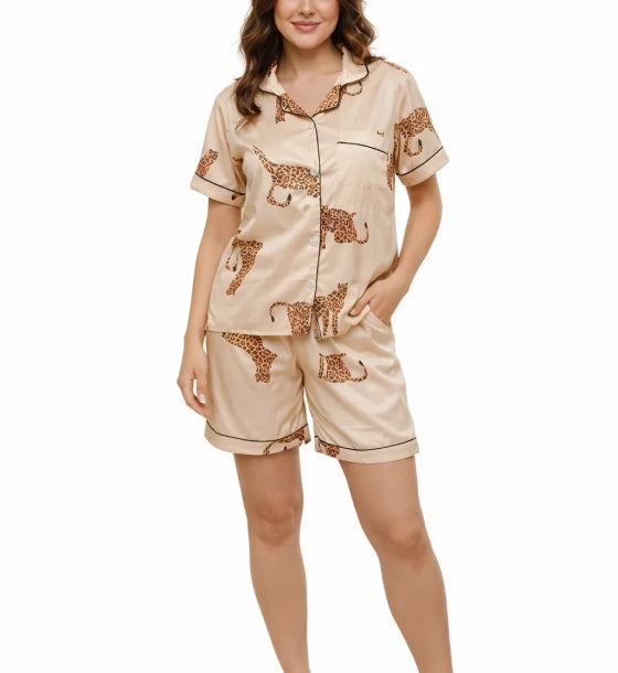Women's Casual Printed Satin Nightsuit Co-ord Set,