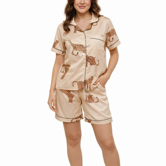 Casual Printed Satin Nightsuit Co-ord Set,