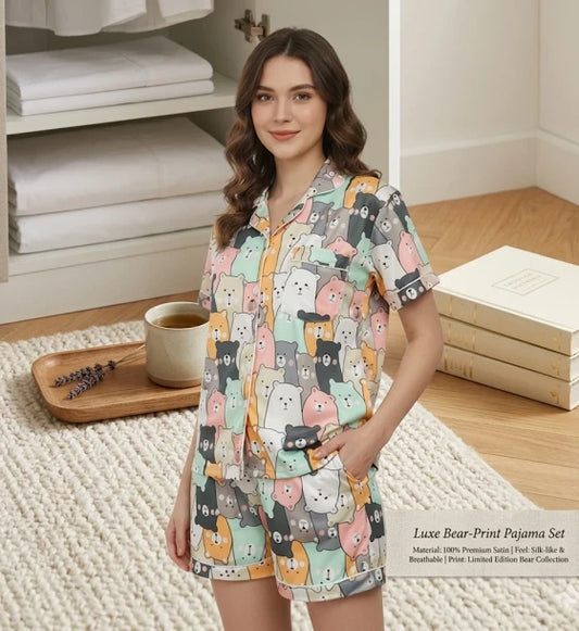 Women's Casual Printed Satin Nightsuit